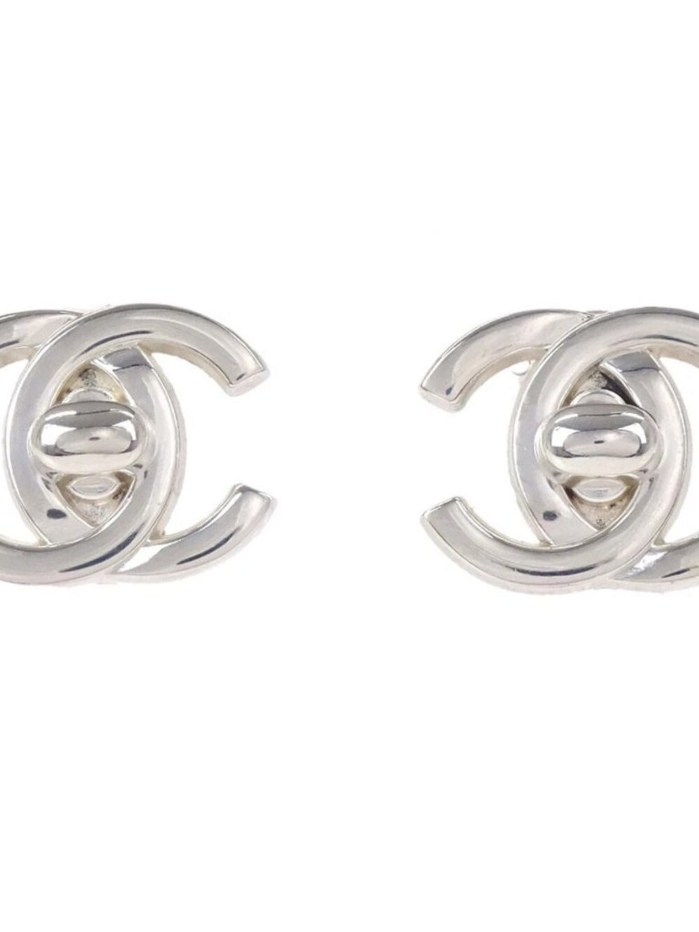 Chanel CC Turnlock Clip-On Earrings Silver Large 96P 167853